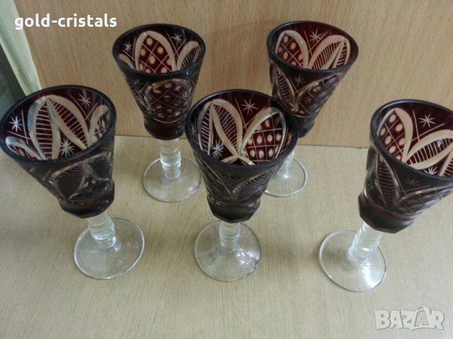 Кристални чаши и гарафа цветен кристал, снимка 5 - Чаши - 22520345