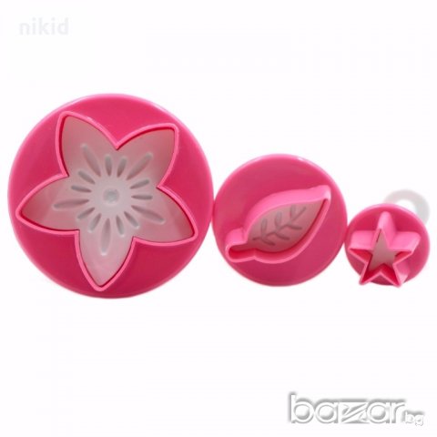 3 бр цвете петолъчка звезда и листо резци с бутало и релеф форми украса торта фондан тесто