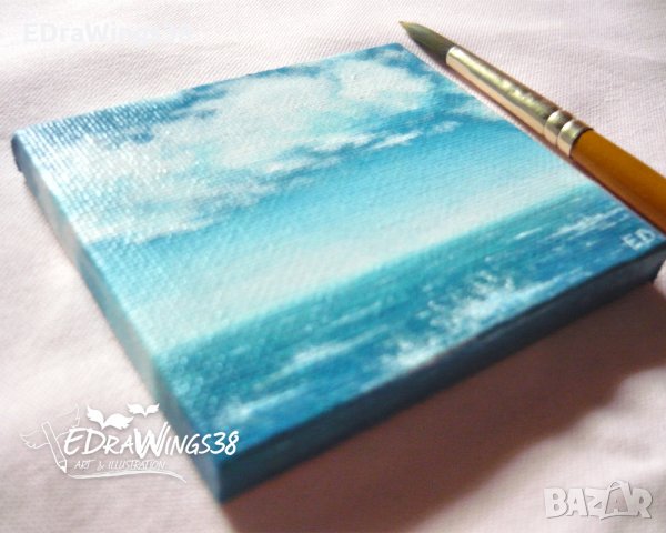 Картина миниатюра "Море" - акрил върху платно със стативче, снимка 4 - Картини - 26016992