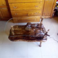  ръчно изработена маса от дърво и стъкло , снимка 1 - Маси - 22374302