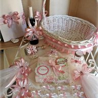 Комплект за кръщене в розово и бяло с калинки и подаръчета слончета