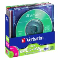 CD-RW VERBATIM 8см, 210MB, 8-12x - празни презаписваеми дискове в кутия 5 цвята , снимка 1 - CD дискове - 22550545