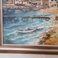 Продавам маслена картина " Плажът Балчик " , снимка 10 - Картини - 19887764