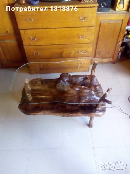  ръчно изработена маса от дърво и стъкло , снимка 1