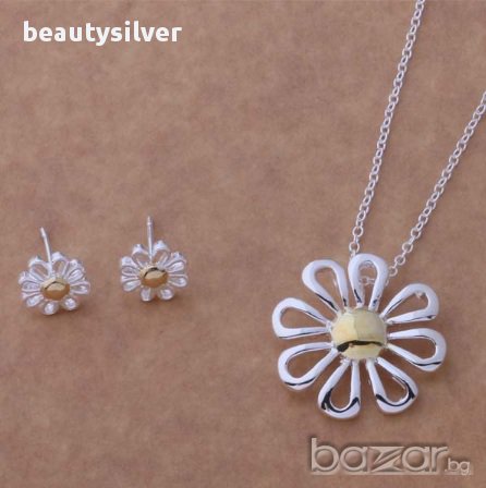 Сребърен стерлинги комплект обеци и колие Обич, код 0717, снимка 1