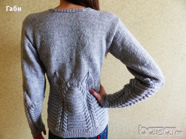 Ръчно плетена блуза с интересна плетка, снимка 3 - Блузи с дълъг ръкав и пуловери - 15652415