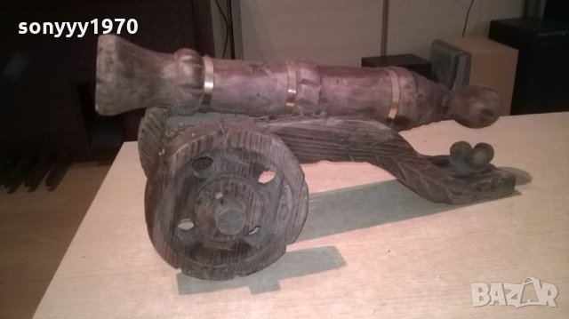 оръдие-топ-дърво и месинг-52х27х25см-внос швеицария, снимка 8 - Антикварни и старинни предмети - 23741780