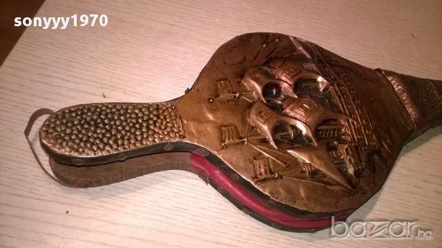 поръчана-Ретро духалка-мед/дърво/кожа-46/17см-внос швеицария, снимка 8 - Антикварни и старинни предмети - 16634256