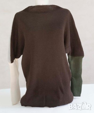 Широк пуловер в кафяво, бежово и сиво марка Fobya , снимка 2 - Блузи с дълъг ръкав и пуловери - 23241718