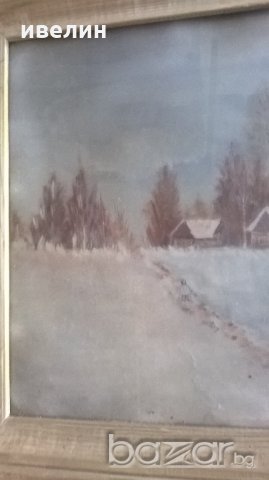стара картина-зимен пейзаж, снимка 3 - Картини - 18277475