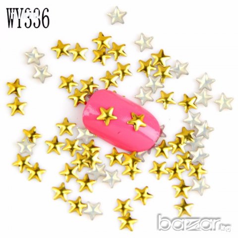 1000 бр звездички златисти метални ситни капси пайети 3D за декорация украса нокти маникюр 