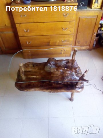  ръчно изработена маса от дърво и стъкло , снимка 1 - Маси - 22374302