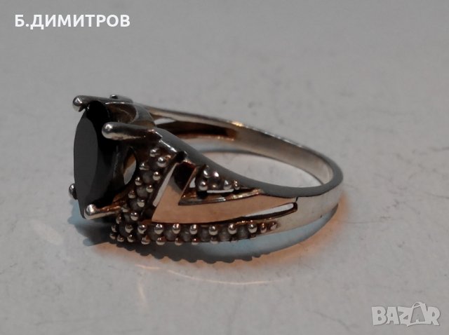 Стар сребърен руски СССР пръстен с оникс цирконий и злато, снимка 2 - Пръстени - 22794732