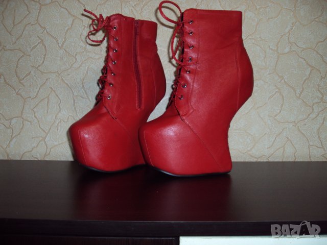 Дамски червени кожени боти на висок ток 16см-тип копито, снимка 3 - Дамски боти - 23181646