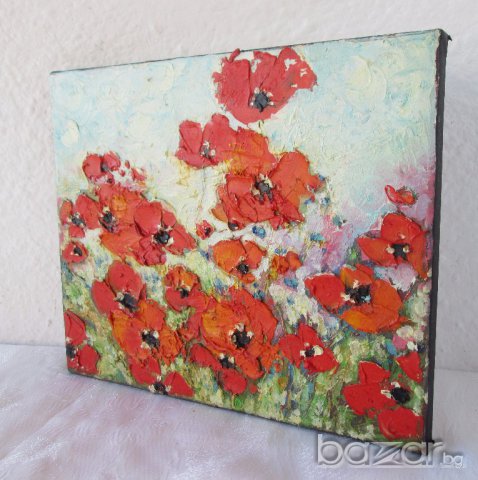 Макове, червени цветя, мак, Мима / Art by MiMa, kartina, painting картина  - маслени бои / платно, снимка 2 - Картини - 14454701