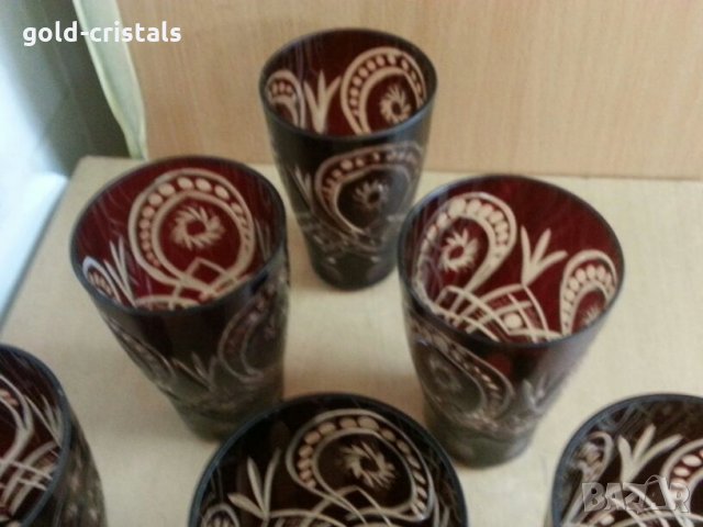 кристални чаши цветен червен кристал, снимка 6 - Антикварни и старинни предмети - 25655737
