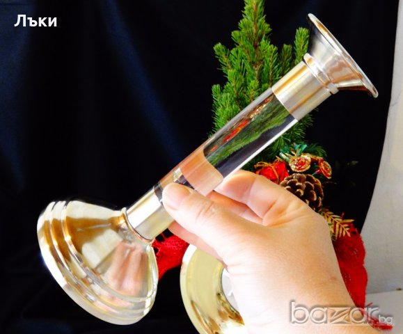 Посребрен бронзов свещник с кристал 20 см. , снимка 3 - Антикварни и старинни предмети - 20149331