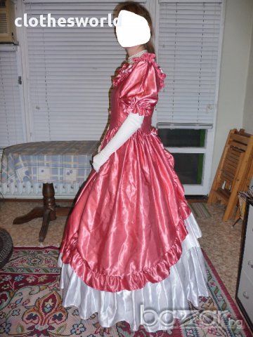 Бална рокля във викториански стил в розово и бяло, снимка 4 - Рокли - 11690524