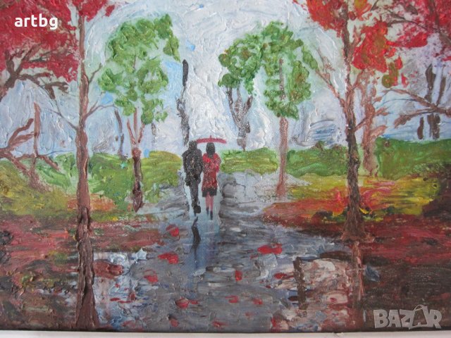 Автентична картина "В дъжда", снимка 4 - Картини - 24695151