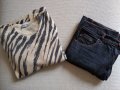 Индиго дънки и блуза зебра принт, снимка 1 - Дънки - 22953499