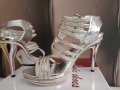 Нови, официални обувки на ток,сандали,бални, сребърни с диамантени ефекти - размер 39, снимка 4