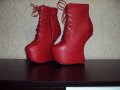 Дамски червени кожени боти на висок ток 16см-тип копито, снимка 3