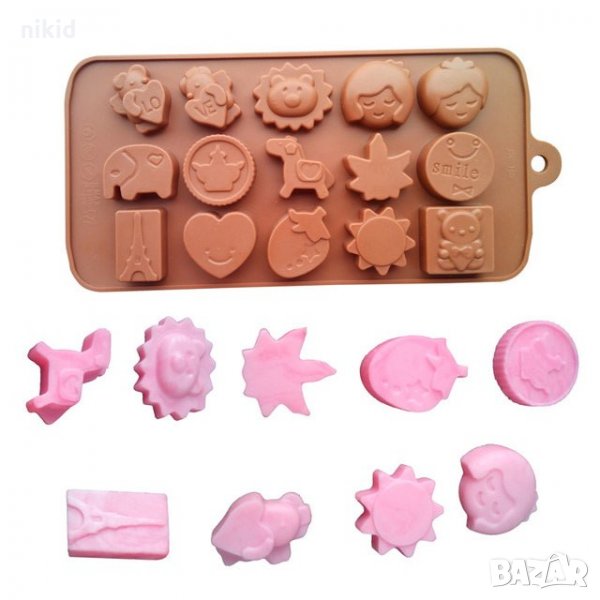 Момиче момче лъв слон сърце слънце кула ягода LO-VE силиконов молд форма за шоколадови бонбони , снимка 1