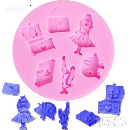 Момиче прасе балетни цвички чанта книга кутийка силиконов молд форма декорация украса фондан торта, снимка 1