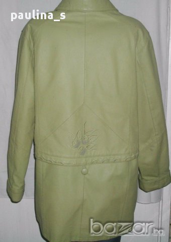 Дамско зелено манто с декорация от бродерии / естествена кожа / голям размер , снимка 4 - Палта, манта - 17282190