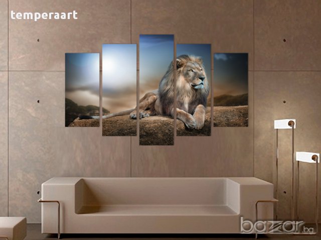 Картина лъв, картинно пано, картина животни, канава, декоративно пано от части № 094