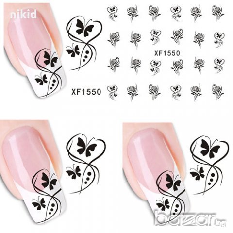 1550 черно бяло цвете татос ваденки водни стикери за нокти маникюр