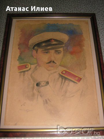 Портрет на офицер от 1959г. акварел, снимка 4 - Картини - 8502353