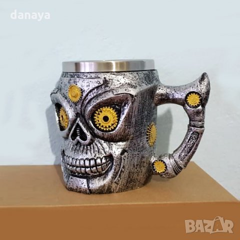 759 Метална 3D чаша череп робот сувенирна халба подарък за мъж 400ml, снимка 2 - Чаши - 24307671