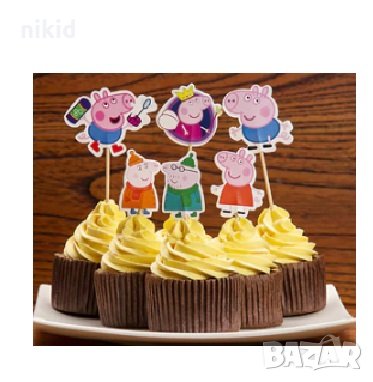 12 бр peppa pig пепа пиг семейство принцеса и зимни топери клечки украса декорация мъфини кексчета