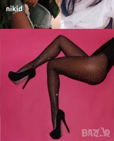 Дамски страхотен забележим мрежест чорапогащник с камъчета диаманти, снимка 3 - Бельо - 23834965