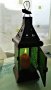 ръчна изработка градински фенер с релефно зелено стъкло и патина -ръжда- подарък свещ, снимка 1