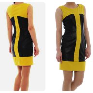 Модерна рокля - памук и кожа - р-р 44-46, снимка 1 - Рокли - 10528006
