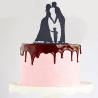 младоженци с дете брокатен хартиен сватба топер украса табела за торта декорация, снимка 1 - Други - 17506126
