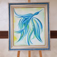 Маслена картина „ Синята ми птица отлетя “, снимка 10 - Изкуствени цветя - 24338862