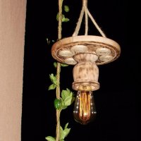 Уникална, ръчно изработена дървена битова лампа Гайтан за механа в битов/винтидж стил, снимка 2 - Лампи за таван - 19265031