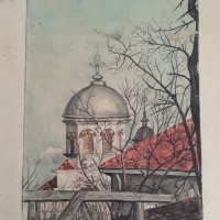 Стара картина, пейзаж,църквата Св. Георги-Русе, 1930-те год., снимка 2 - Картини - 23883437