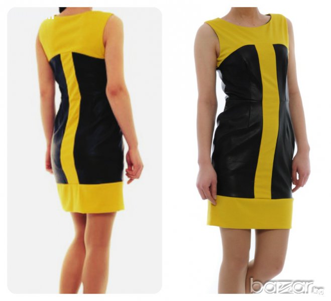 Модерна рокля - памук и кожа - р-р 44-46, снимка 1