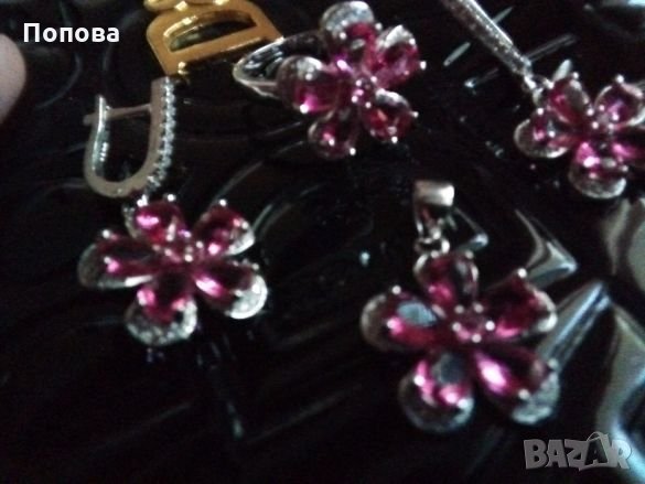 Луксозен масивен сребърен комплект цветя, снимка 2 - Бижутерийни комплекти - 23001313