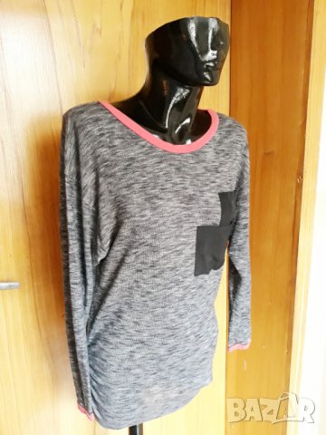 Сива туника финно плетиво с черни джобчета М/Л, снимка 2 - Блузи с дълъг ръкав и пуловери - 23187772