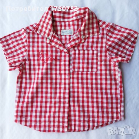 Френски комплект дънков гащеризон с блузка и риза Зара, снимка 5 - Комплекти за бебе - 25916972