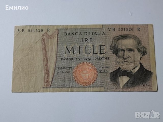 ИТАЛИЯ 1000 ЛИРЕТИ 1969 G. VERDI, снимка 3 - Нумизматика и бонистика - 25569218