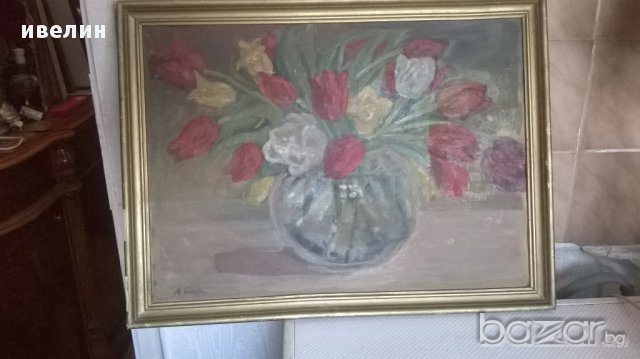 стара картина-цветя, снимка 1 - Картини - 15065950