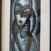 Стилизирана жена от Африка в синьо-картина с маслени бои, снимка 4 - Картини - 25769889