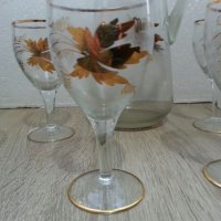 Стъклени чаши и кана с златен кант и гравюра, снимка 6 - Антикварни и старинни предмети - 22703507