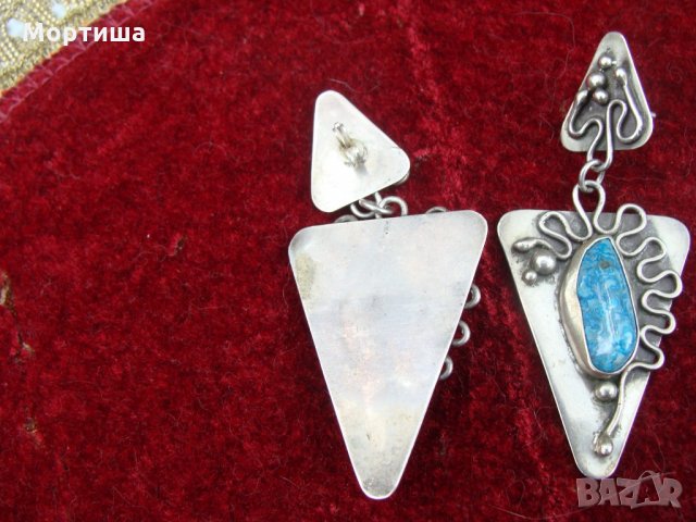  Авторски сребърни обеци с естествен тюркоаз , снимка 5 - Обеци - 22221954